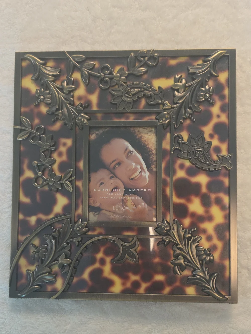 Lenox Amber Tortoiseshell Picture Frame with Gold Scroll Accents